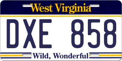 WV license plate DXE858
