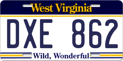 WV license plate DXE862