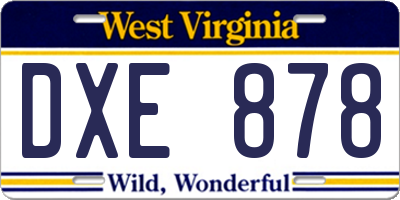 WV license plate DXE878