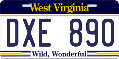 WV license plate DXE890