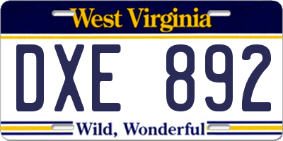 WV license plate DXE892