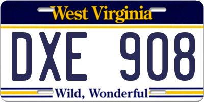WV license plate DXE908