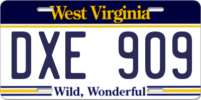 WV license plate DXE909