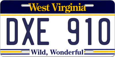 WV license plate DXE910