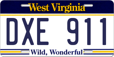 WV license plate DXE911