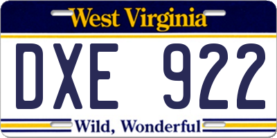 WV license plate DXE922