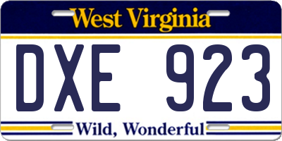 WV license plate DXE923