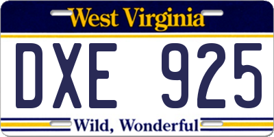WV license plate DXE925