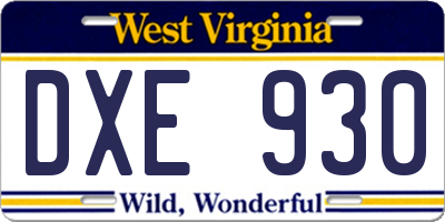 WV license plate DXE930