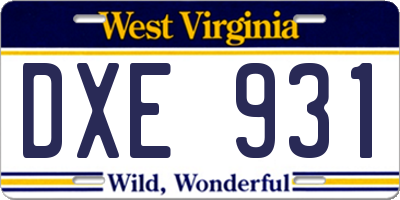 WV license plate DXE931