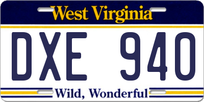 WV license plate DXE940