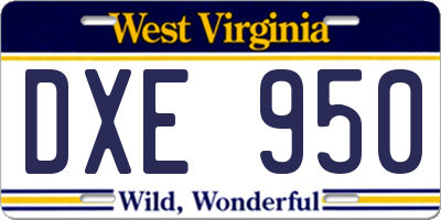 WV license plate DXE950