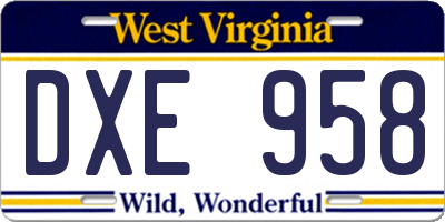 WV license plate DXE958