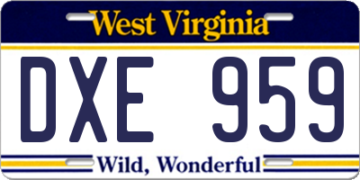 WV license plate DXE959