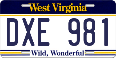WV license plate DXE981
