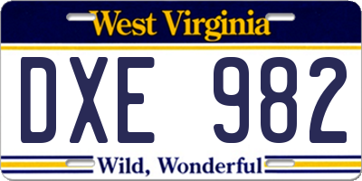 WV license plate DXE982