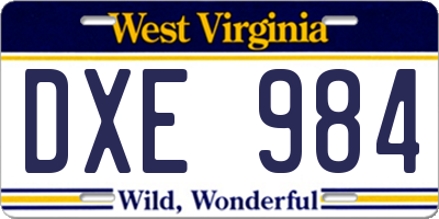 WV license plate DXE984