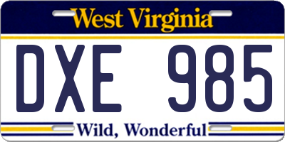WV license plate DXE985