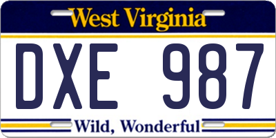 WV license plate DXE987