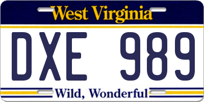 WV license plate DXE989