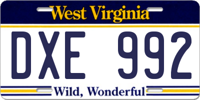 WV license plate DXE992