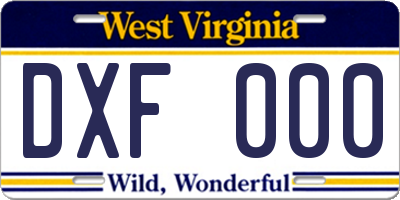 WV license plate DXF000