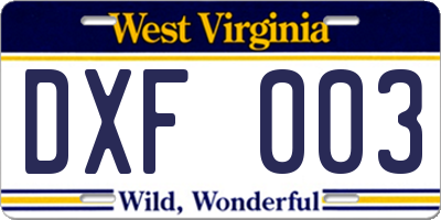WV license plate DXF003