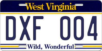 WV license plate DXF004
