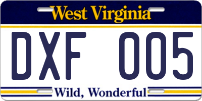 WV license plate DXF005