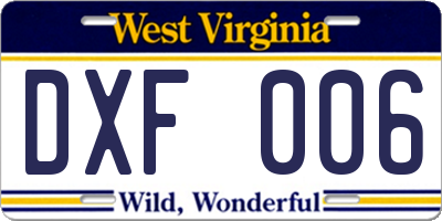 WV license plate DXF006