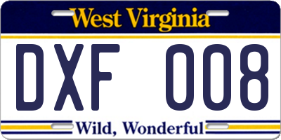 WV license plate DXF008