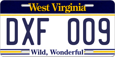 WV license plate DXF009