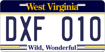 WV license plate DXF010