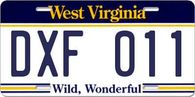 WV license plate DXF011
