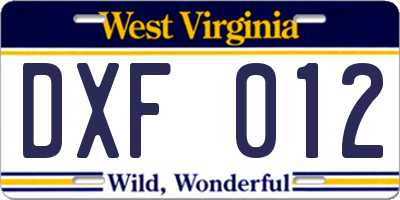 WV license plate DXF012
