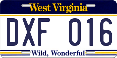WV license plate DXF016