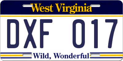 WV license plate DXF017