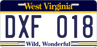 WV license plate DXF018