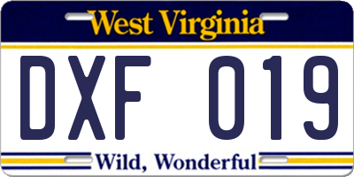 WV license plate DXF019