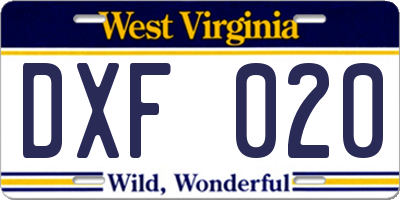 WV license plate DXF020