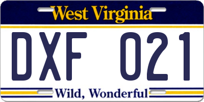 WV license plate DXF021
