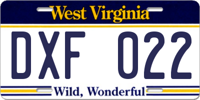 WV license plate DXF022