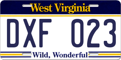WV license plate DXF023