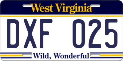 WV license plate DXF025