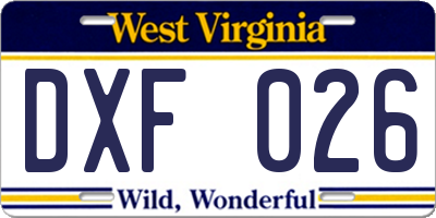 WV license plate DXF026