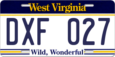 WV license plate DXF027