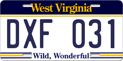 WV license plate DXF031