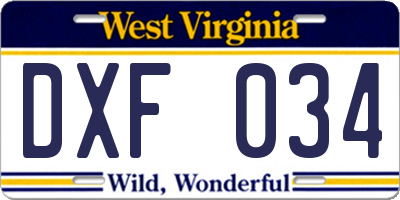 WV license plate DXF034