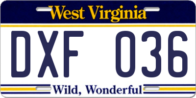 WV license plate DXF036