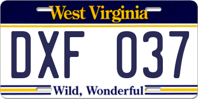WV license plate DXF037